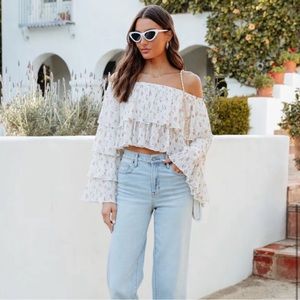 WILLAH FLORAL TIERED OFF THE SHOULDER
TOP from vici size small brand new